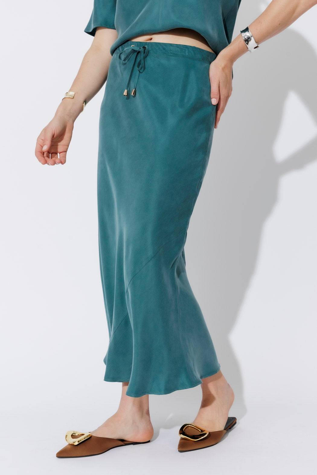 Teal Cupro Bias Skirt