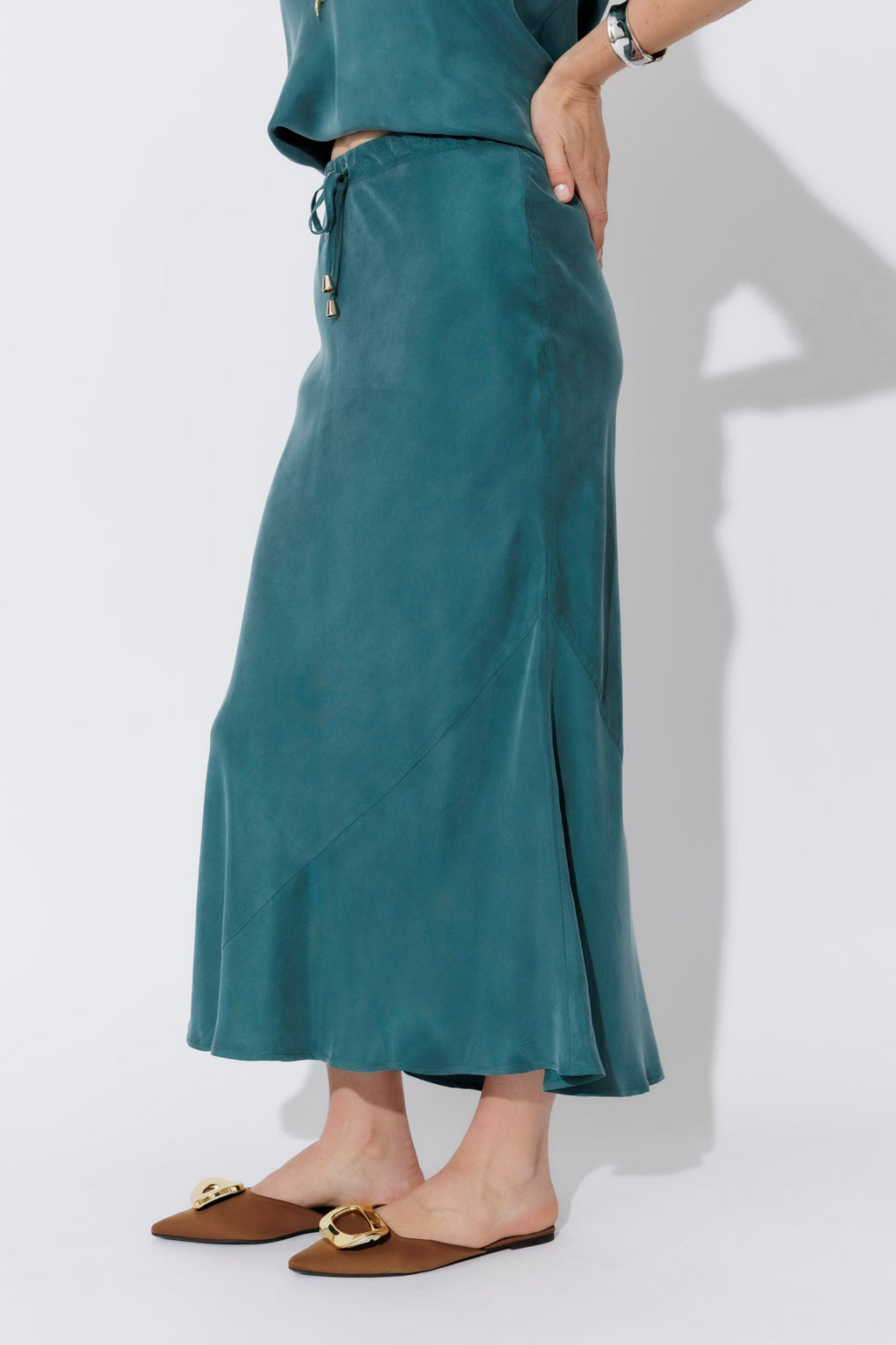 Teal Cupro Bias Skirt