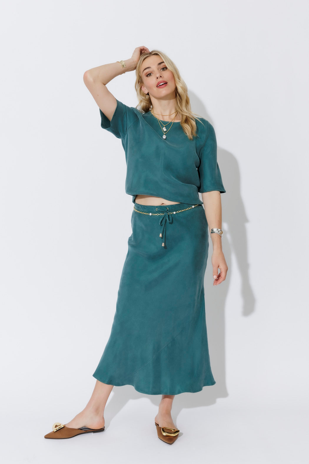 Teal Cupro Bias Skirt