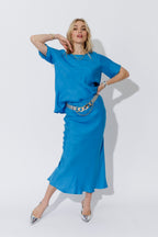Cobalt Cupro Bias Skirt
