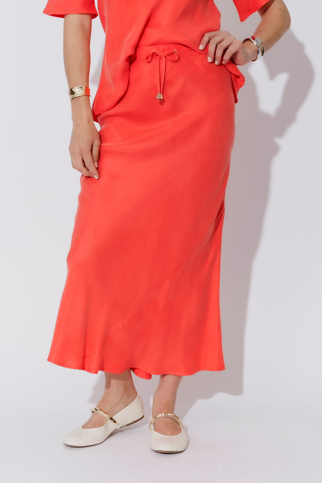 Orange Cupro Bias Skirt