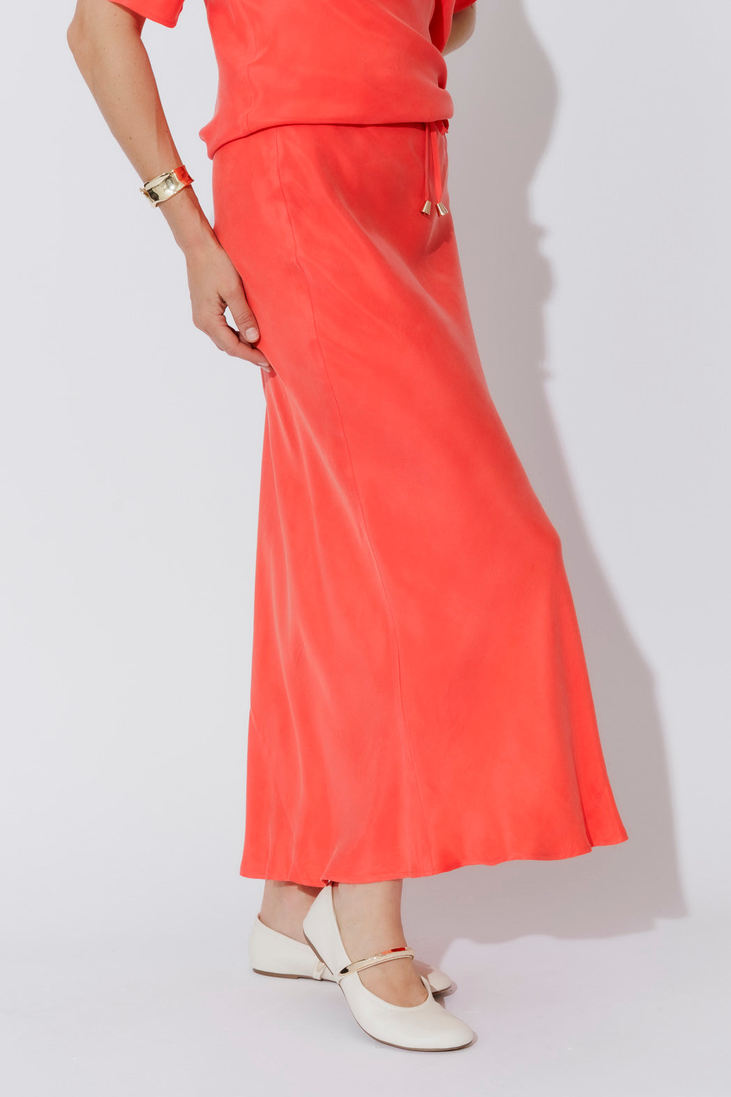 Orange Cupro Bias Skirt
