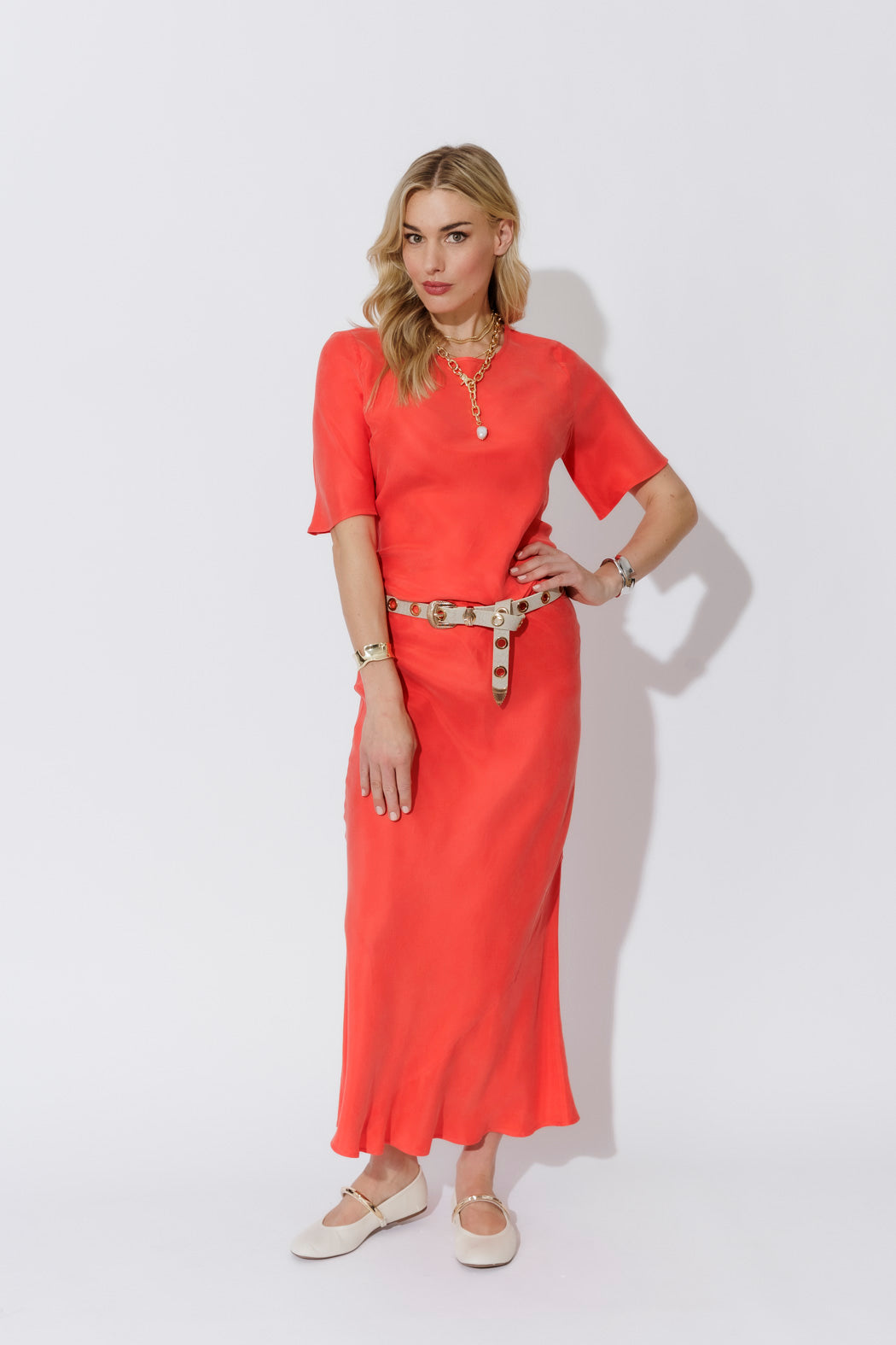 Orange Cupro Bias Skirt