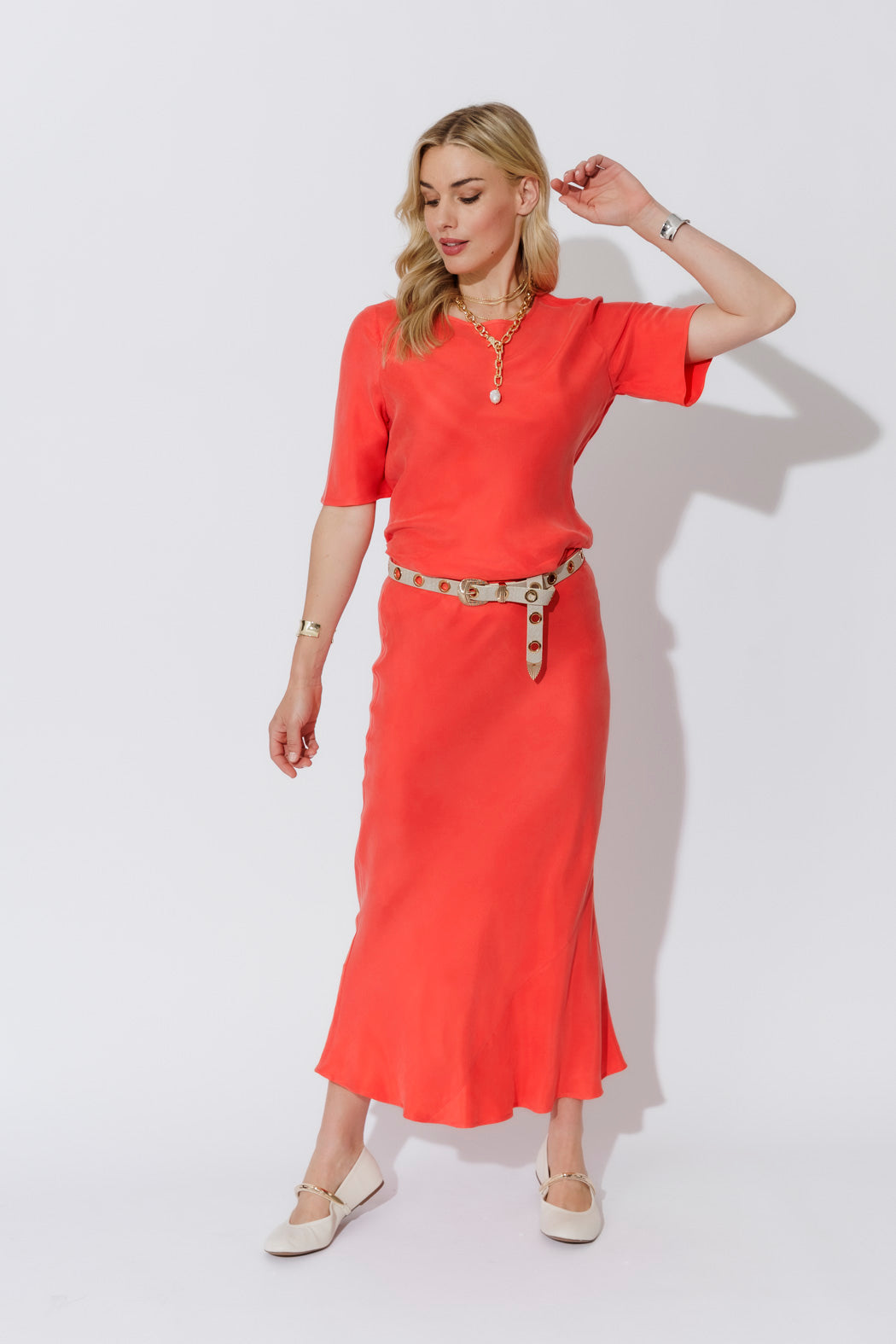 Orange Cupro Bias Skirt