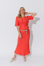 Orange Cupro Bias Skirt