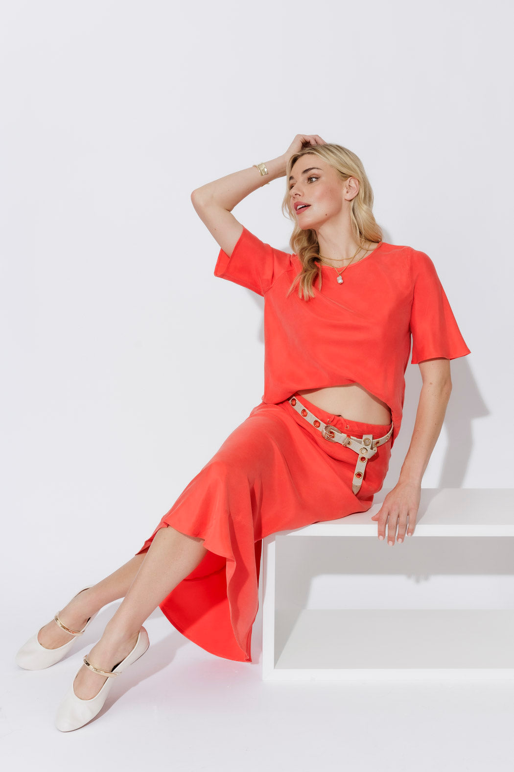 Orange Cupro Bias Skirt