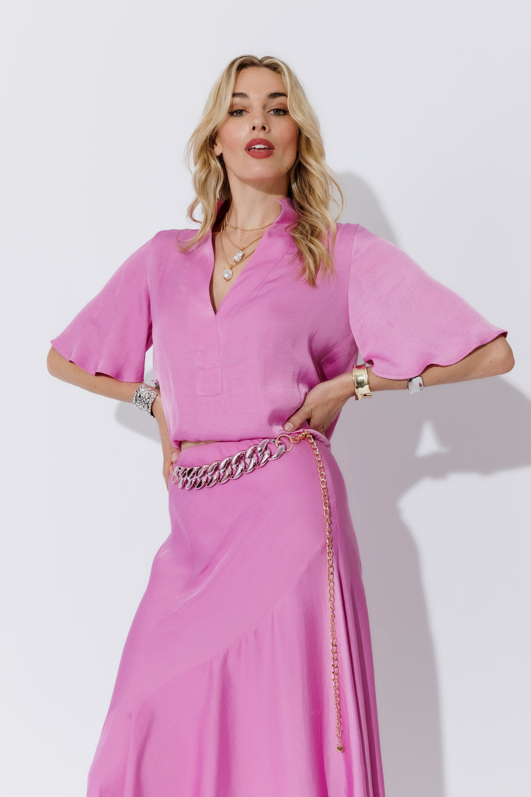 Cool Pink Milan Fluted Blogger Shirt