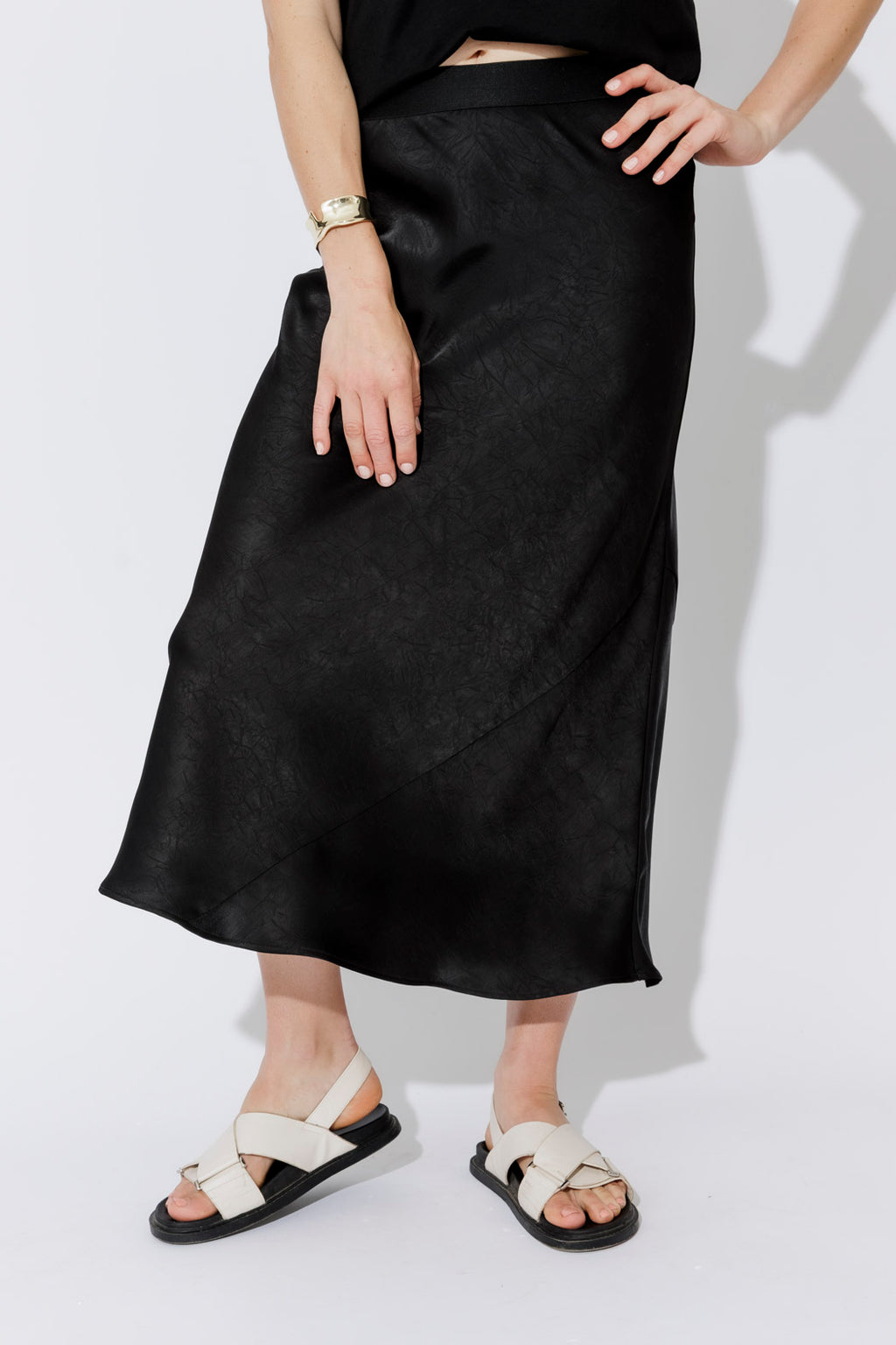 Black Embossed Bias Skirt