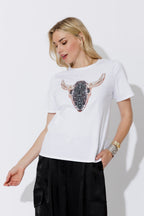 White Horn Embellished T-Shirt
