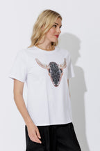 White Horn Embellished T-Shirt