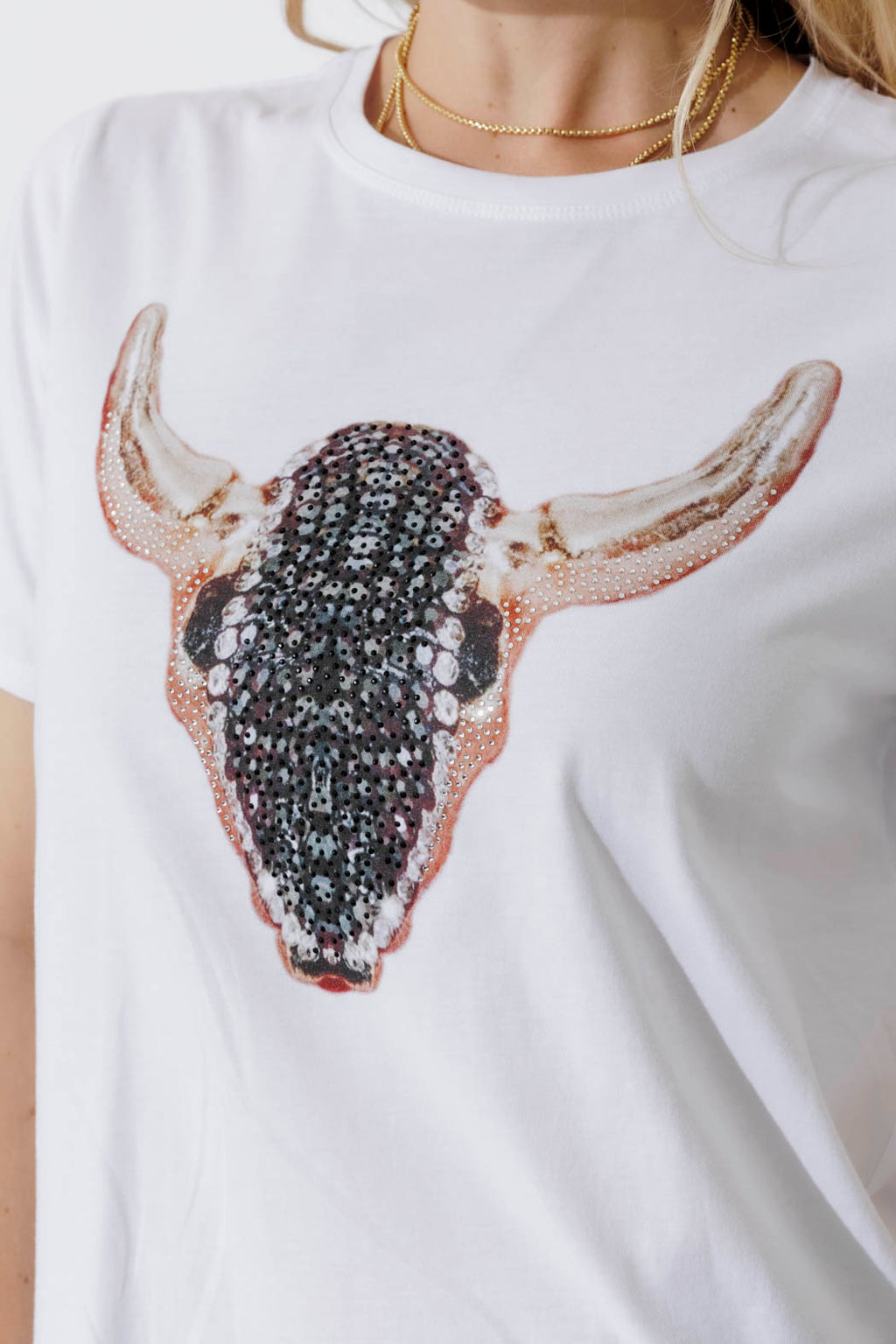 White Horn Embellished T-Shirt