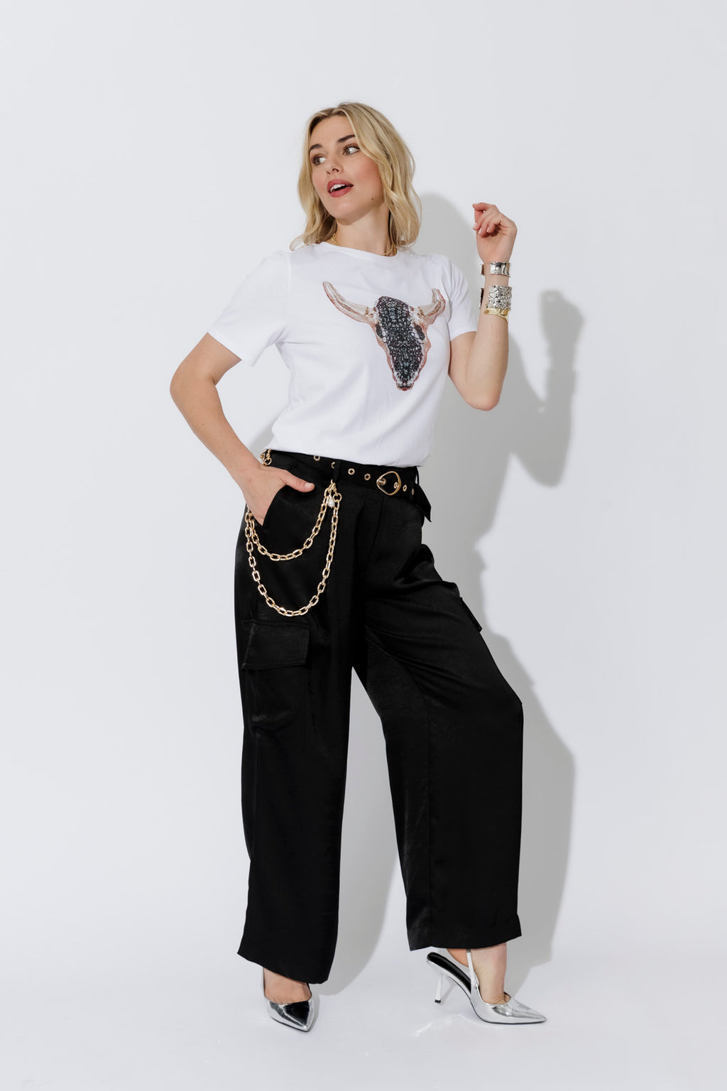 White Horn Embellished T-Shirt