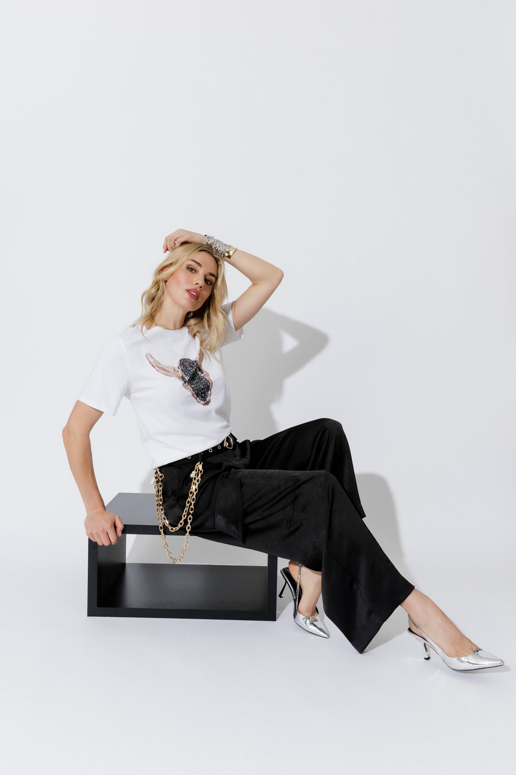 White Horn Embellished T-Shirt