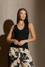 Black Rib V Neck Cami