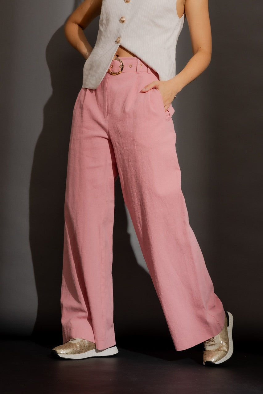 Pink Sandwashed Linen Cleo Pant