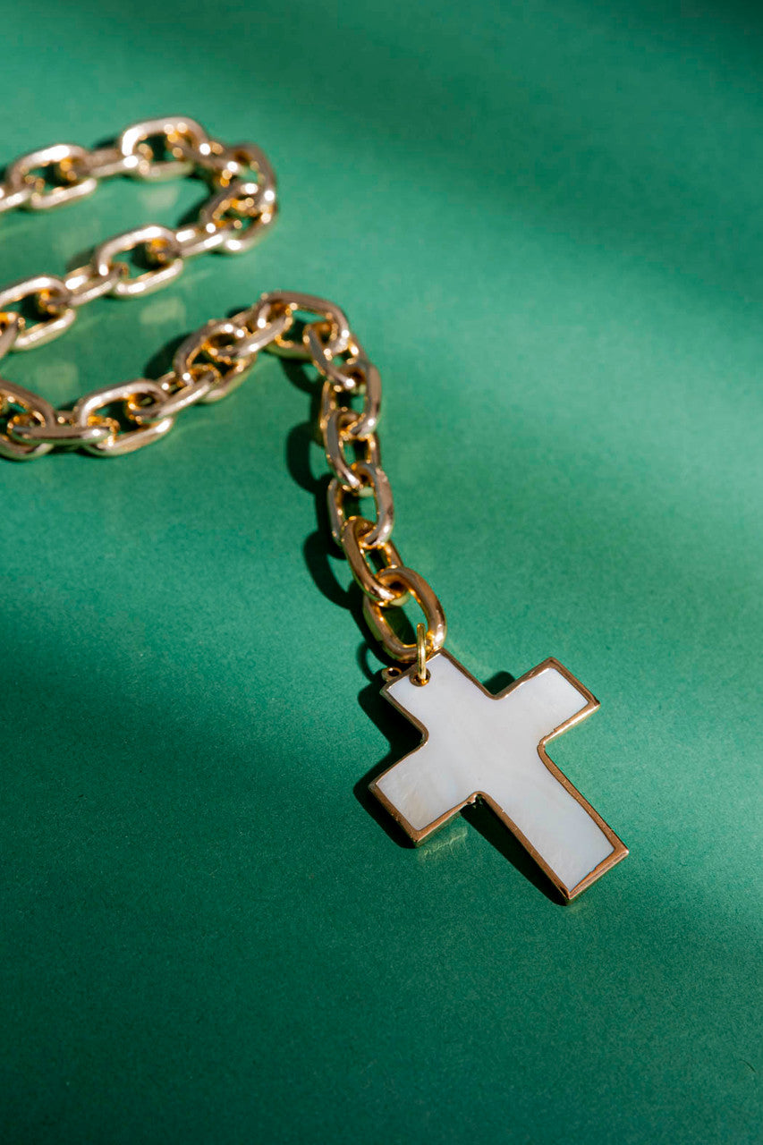 Gold Chain With Shell Cross Necklace S