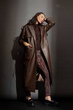 Chocolate Faux Leather Trench Coat Chocolate S