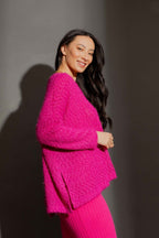 Pink Fluffy V Neck Jumper