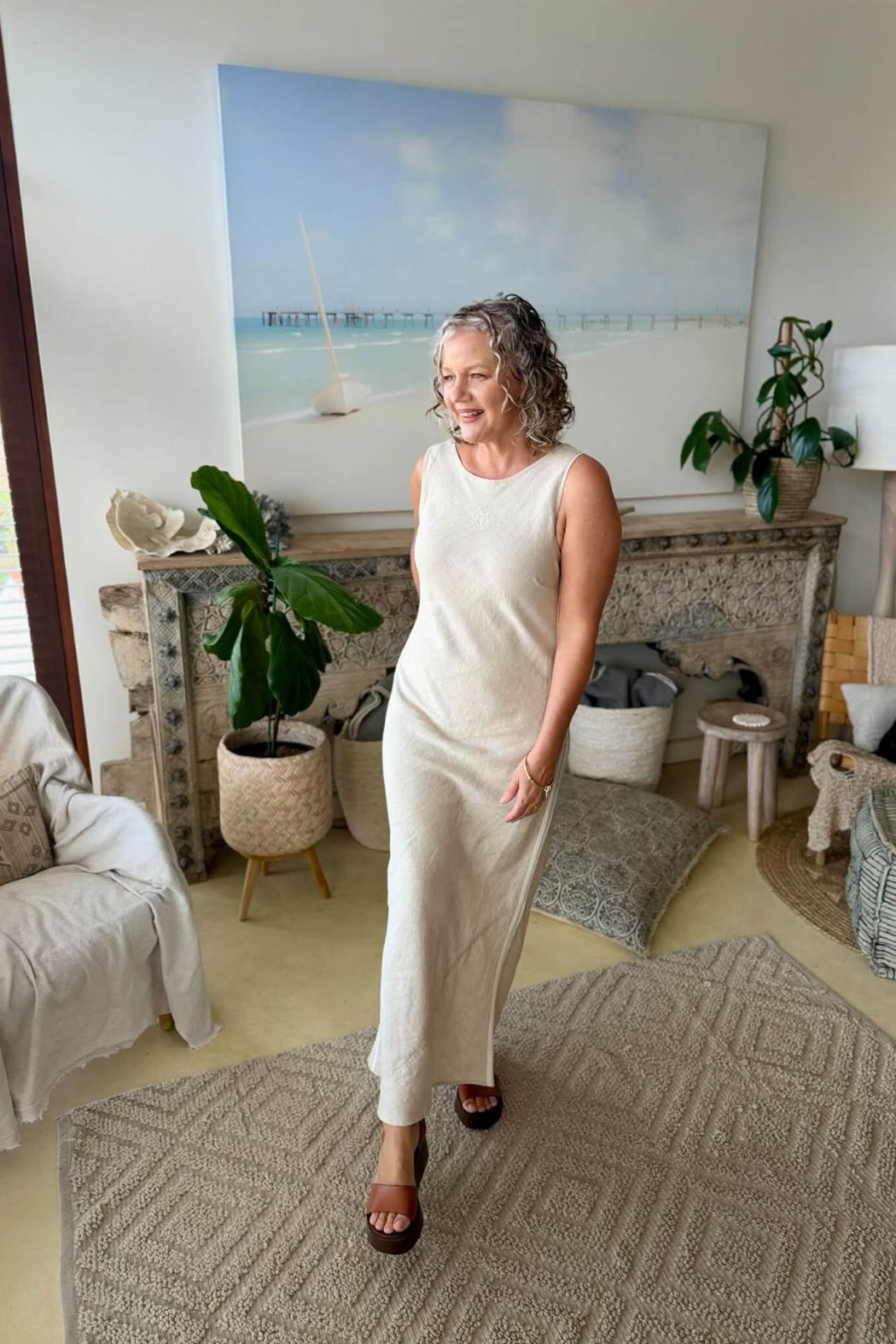 Oatmeal Washed Linen Bias Dress