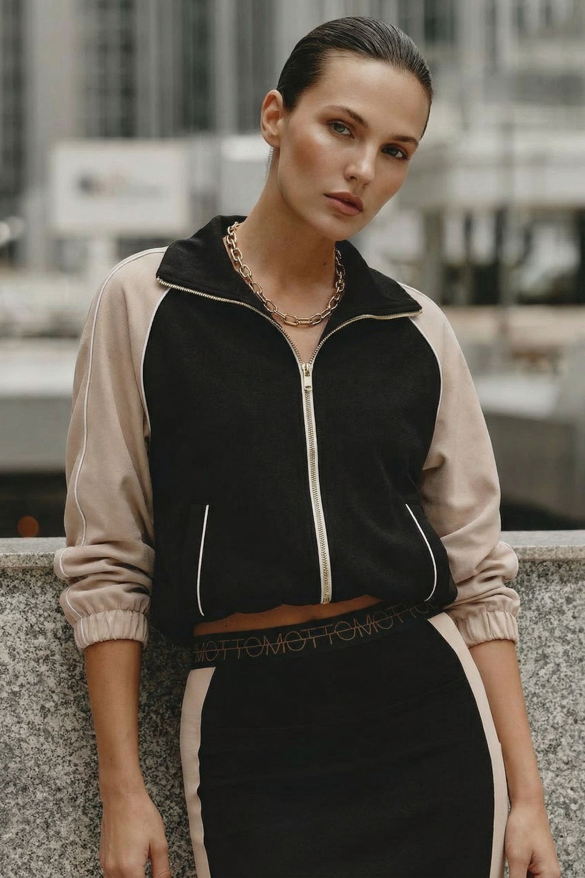 Oatmeal Contrast Bomber Jacket