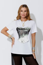 White Embellished Corset T-Shirt