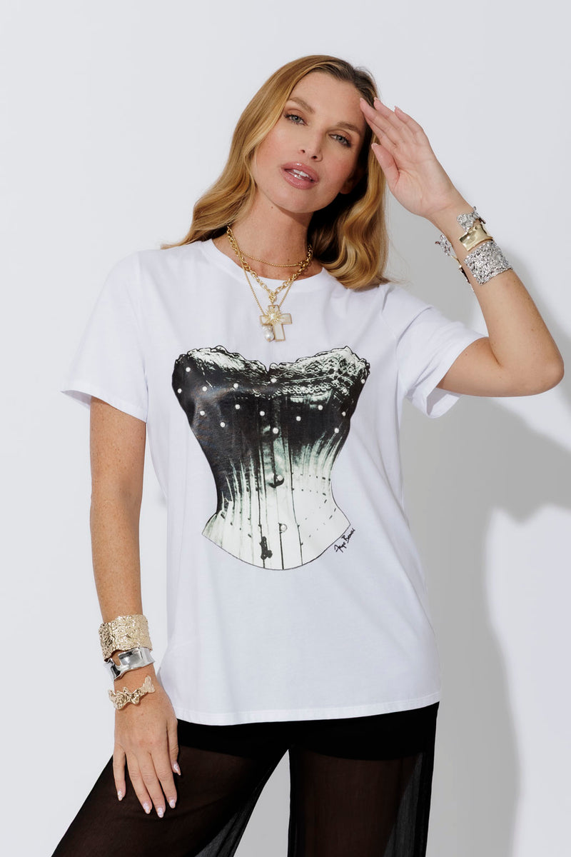 White Embellished Corset T-Shirt