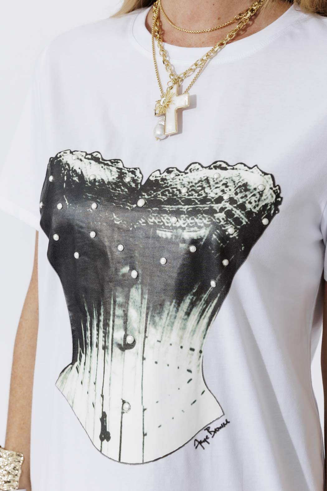 White Embellished Corset T-Shirt