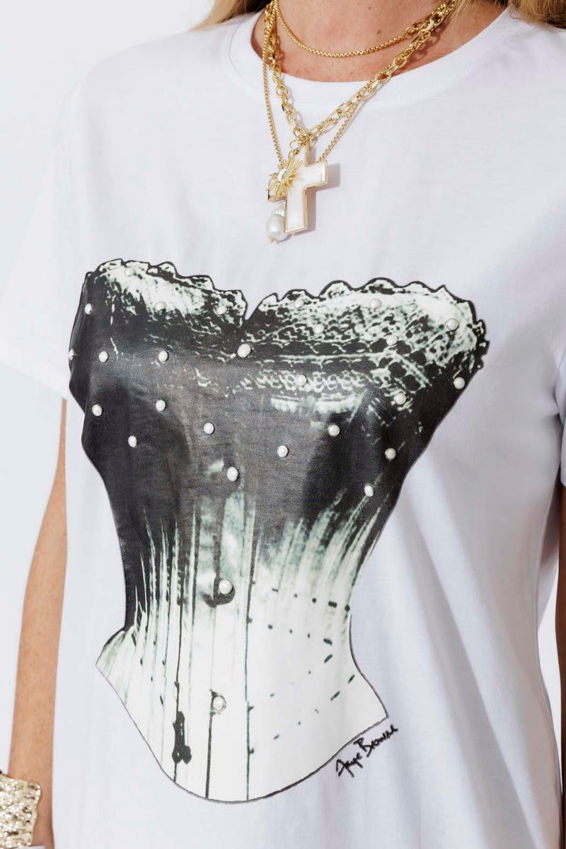 White Embellished Corset T-Shirt