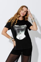 Black Embellished Corset T-Shirt