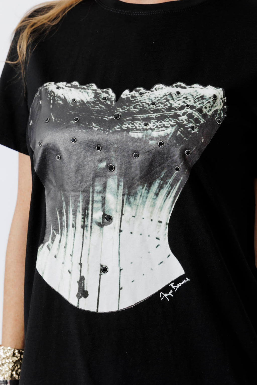 Black Embellished Corset T-Shirt
