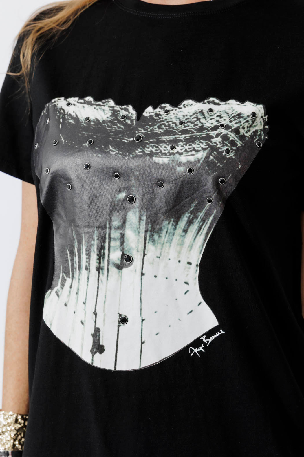 Black Embellished Corset T-Shirt