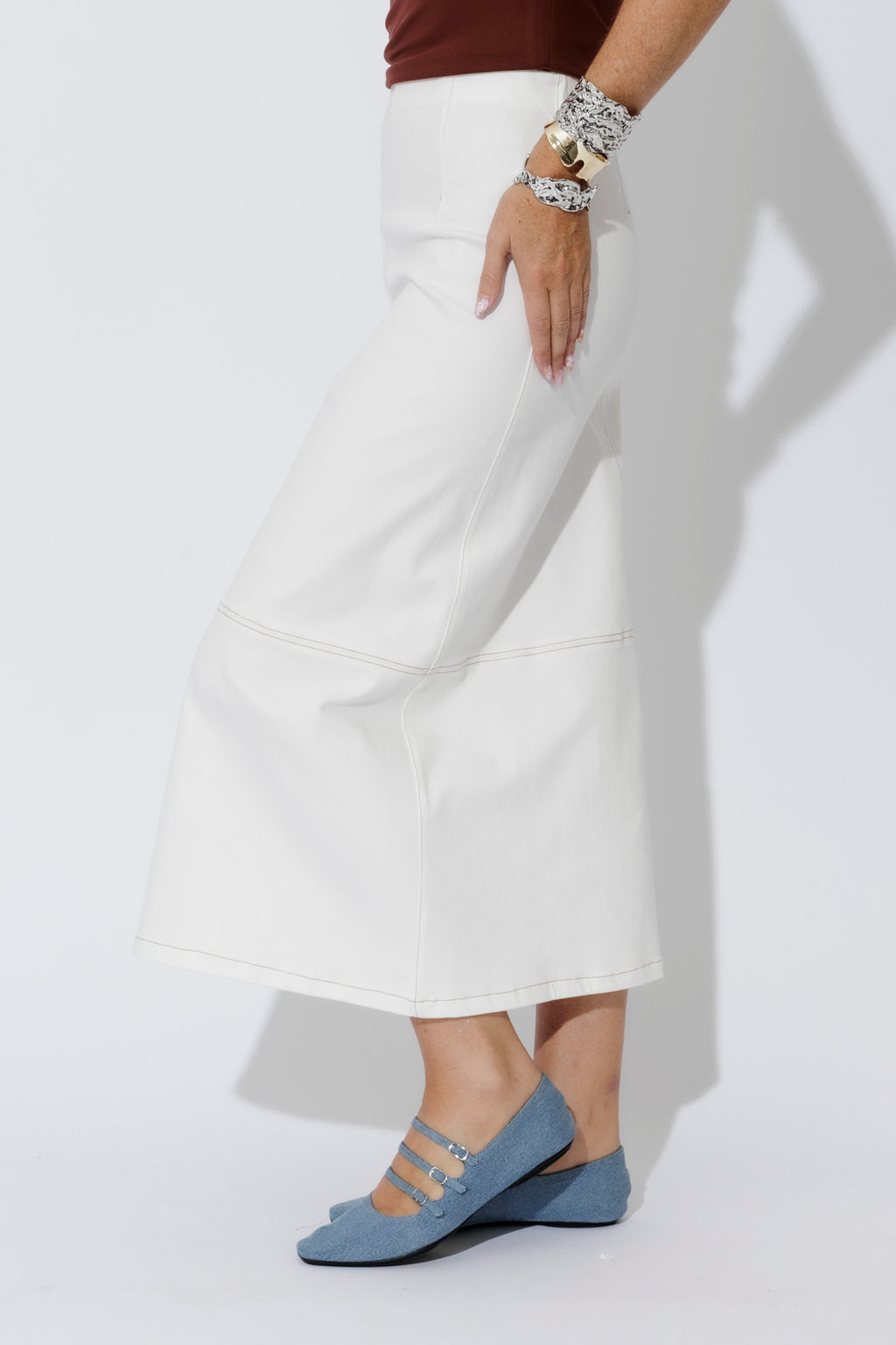 White Denim A-Line Skirt