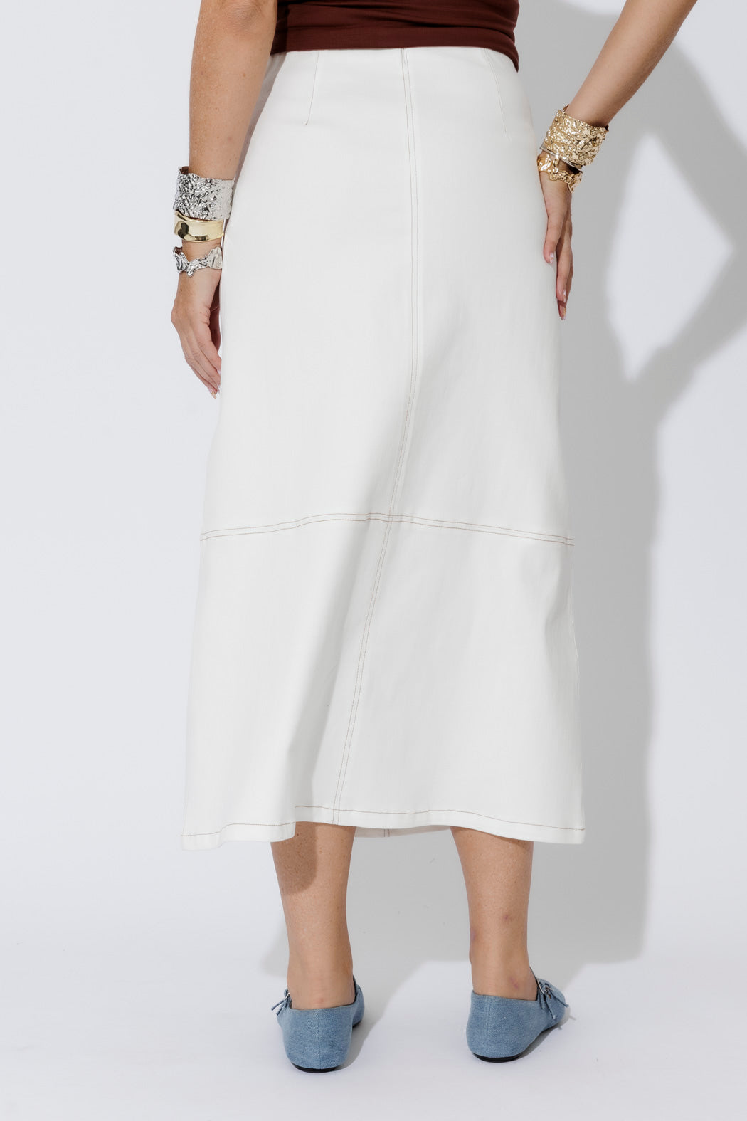 White Denim A-Line Skirt