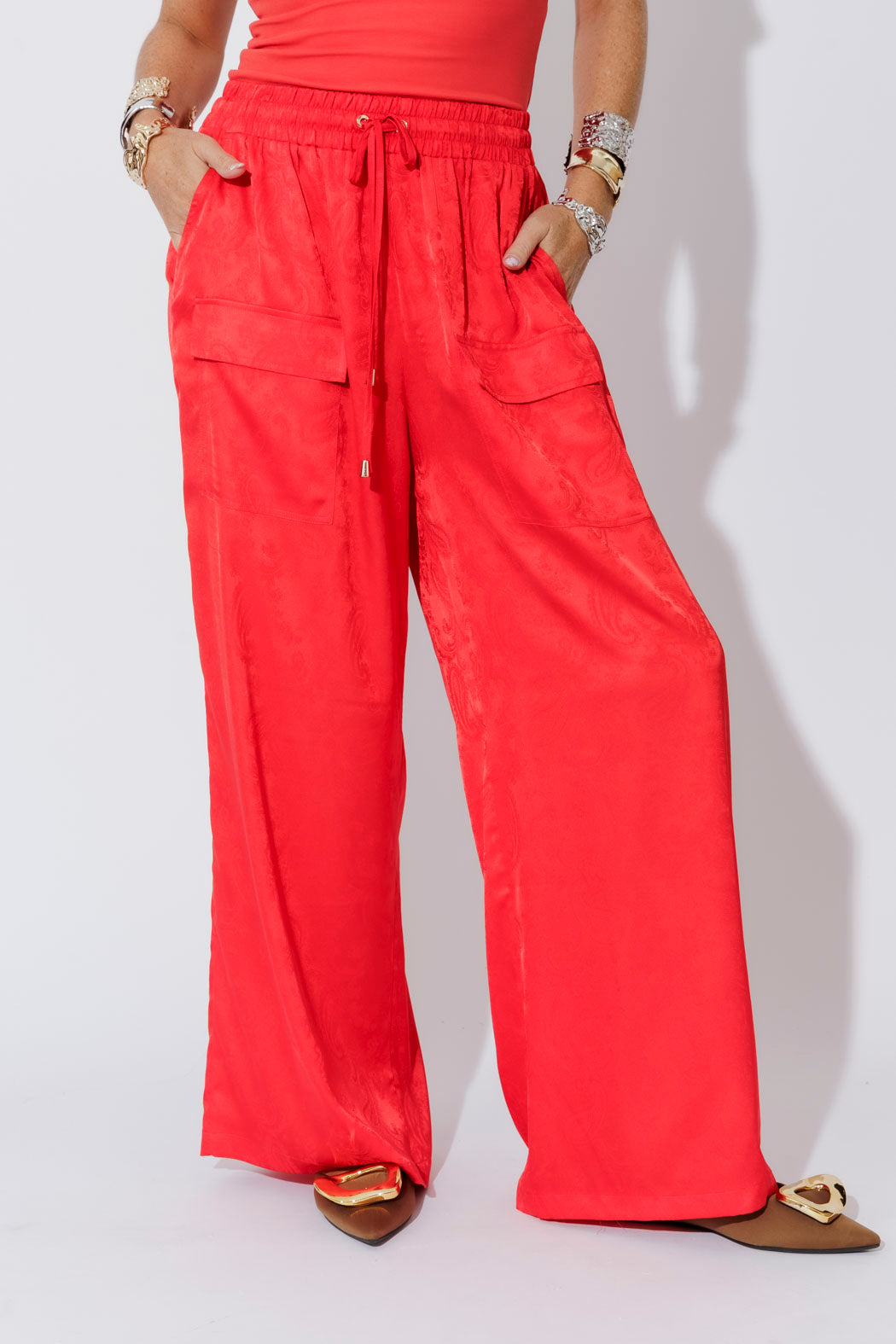 Red Silky Cargo Culottes