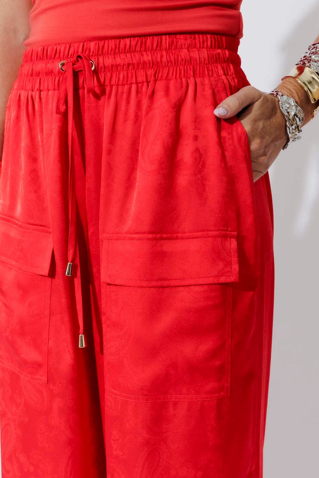 Red Silky Cargo Culottes
