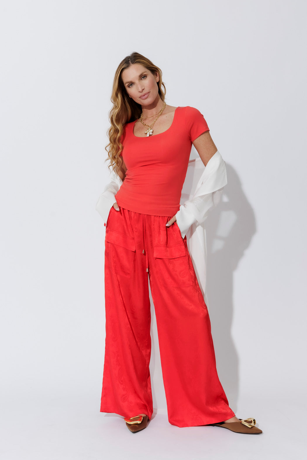 Red Tencel Double Layer Tee