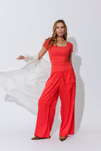 Red Silky Cargo Culottes