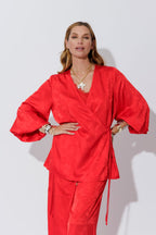 Red Silky Wrap Top