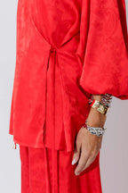 Red Silky Wrap Top