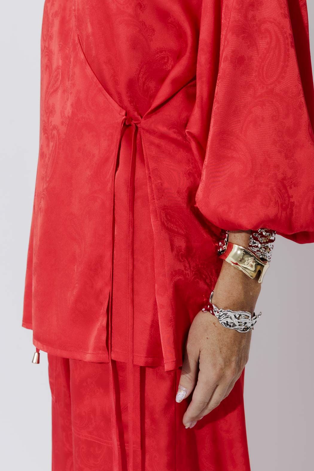 Red Silky Wrap Top