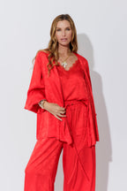Red Silky Wrap Top
