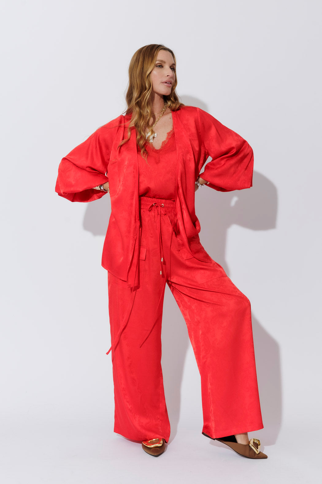 Red Silky Wrap Top