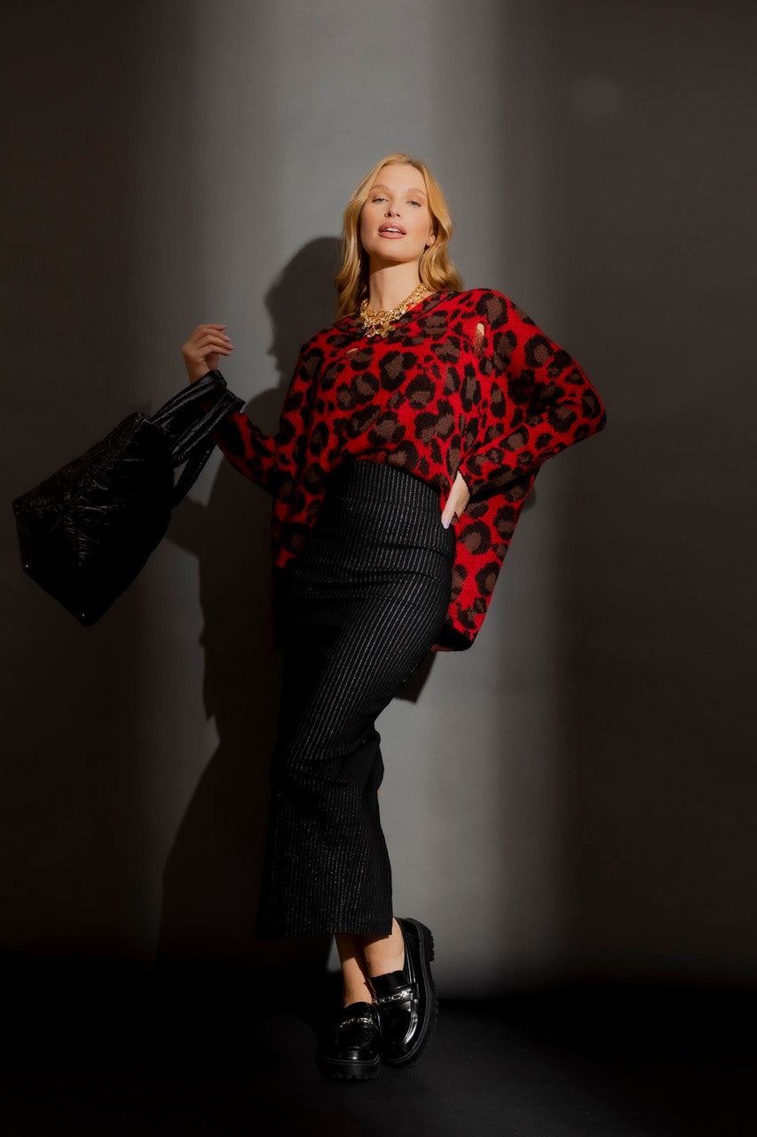 Black Stripe Lurex Zip Skirt Black Stripe