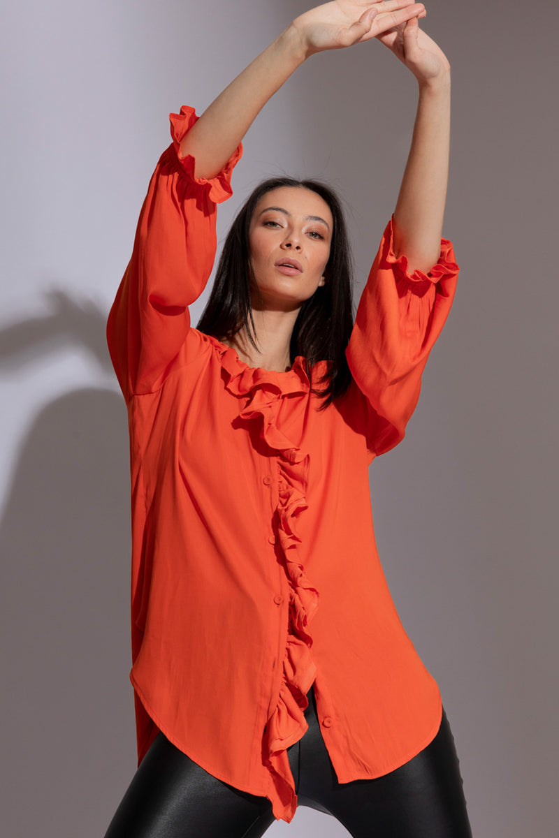 Orange Double Frill Blouse
