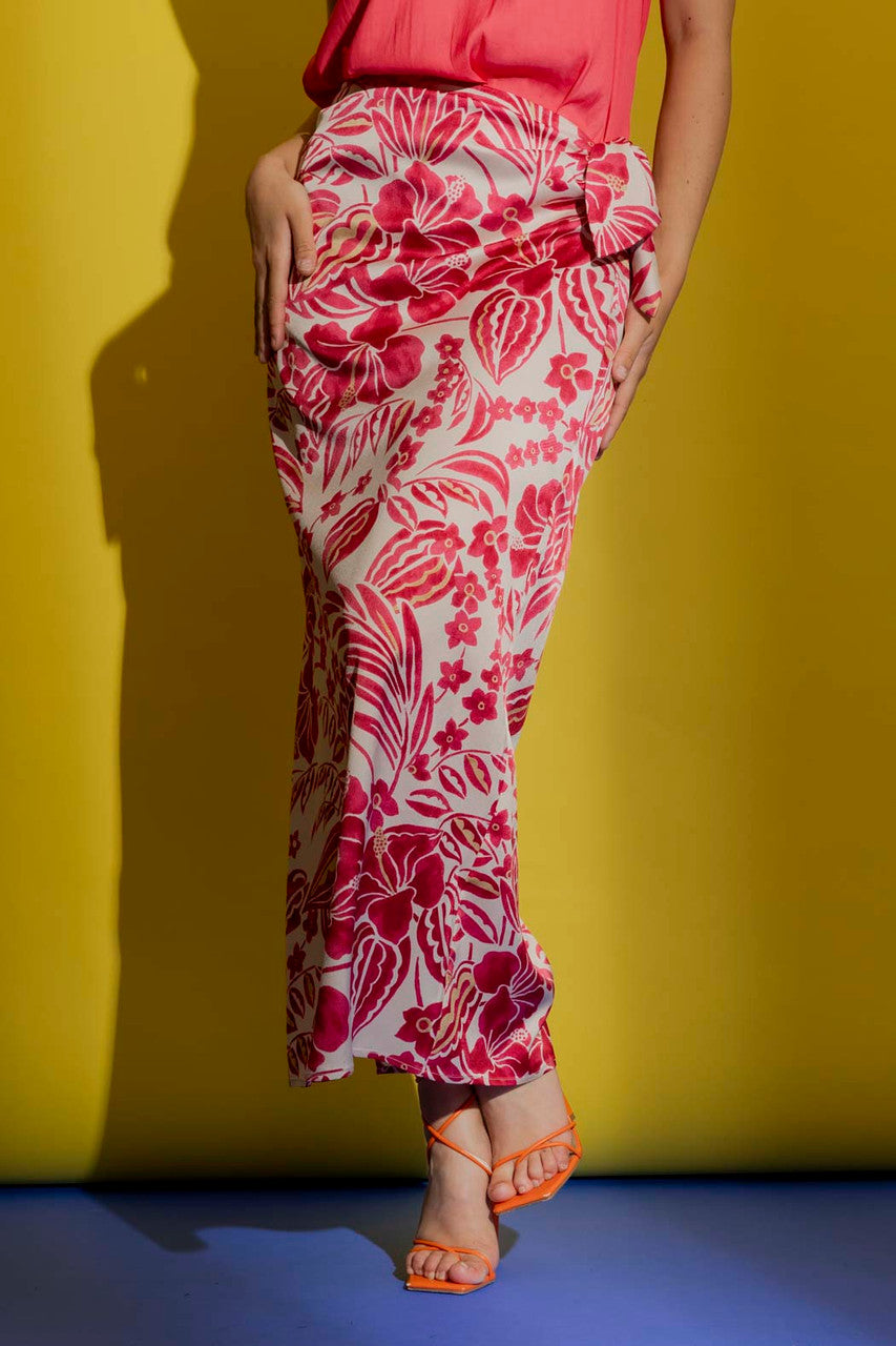 Red Floral Tie Waist Skirt Red Floral