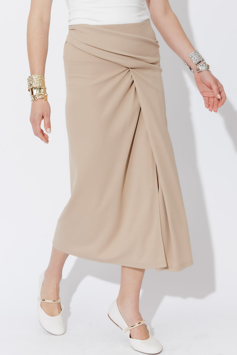 Beige Drape Front Skirt