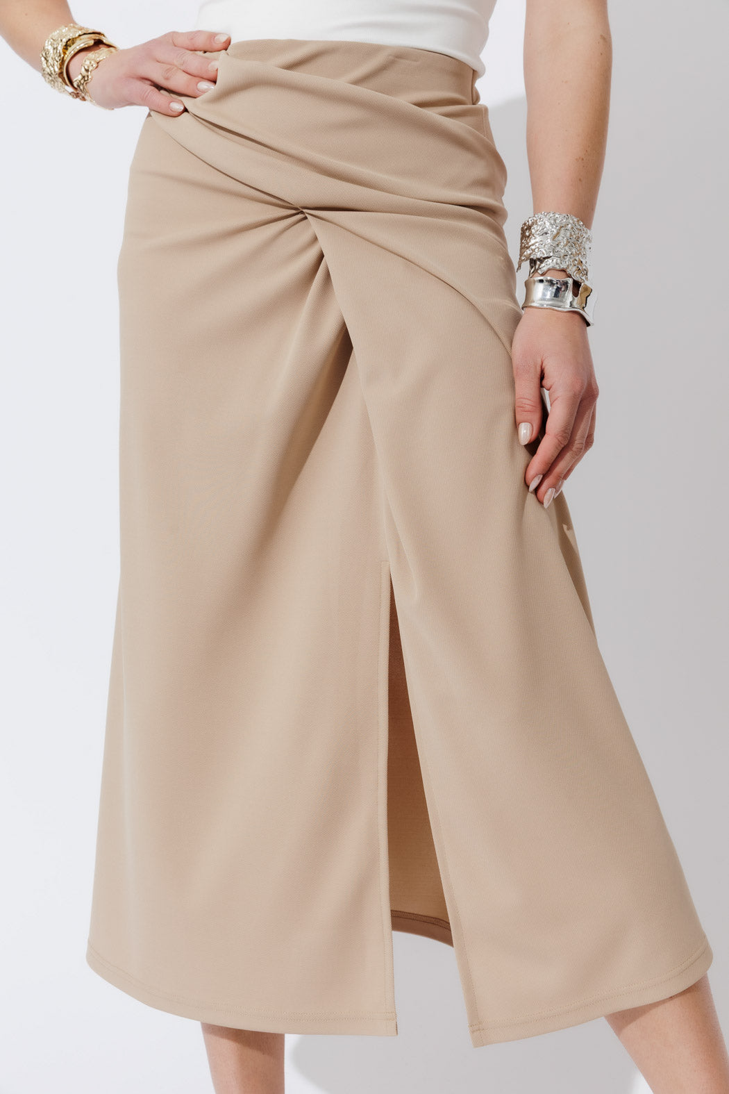 Beige Drape Front Skirt