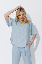 Light Denim Tencel Fluted Blogger Shirt