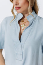 Light Denim Tencel Fluted Blogger Shirt
