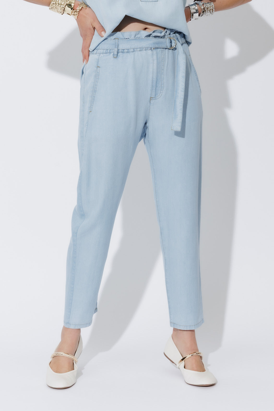 Light Denim Tencel Paperbag Pant